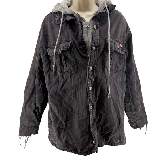 Vintage Dickies Coat Hoodie Men Large Denim Cotton Black Full Zip Snap Closure - Picture 1 of 10